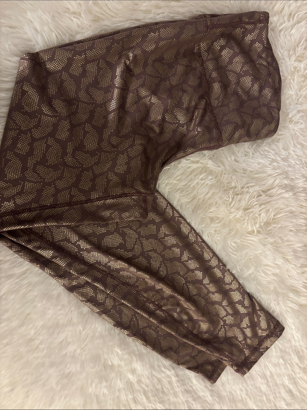 Purple leggings with golf foil snake print